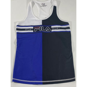 Women's Fila Sport White, Blue & Black Active Tank Top Muscle Shirt-Size Small